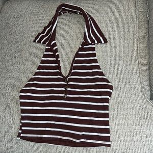 Brown and white stripe shirt with open back size small